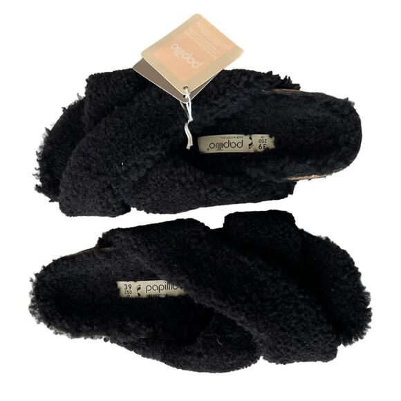 Papillio Birkenstock Daytona Shearling Black Platform Sandals Women Size 39 EU - Picture 12 of 16